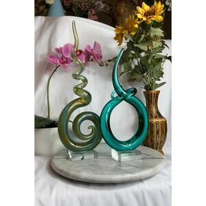 Swirl Glass Sculptures Art Glass Hand Blown Bubble Glass Abstract Blues Greens